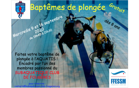 Baptêmes de plongée rentrée saison 2020-2021